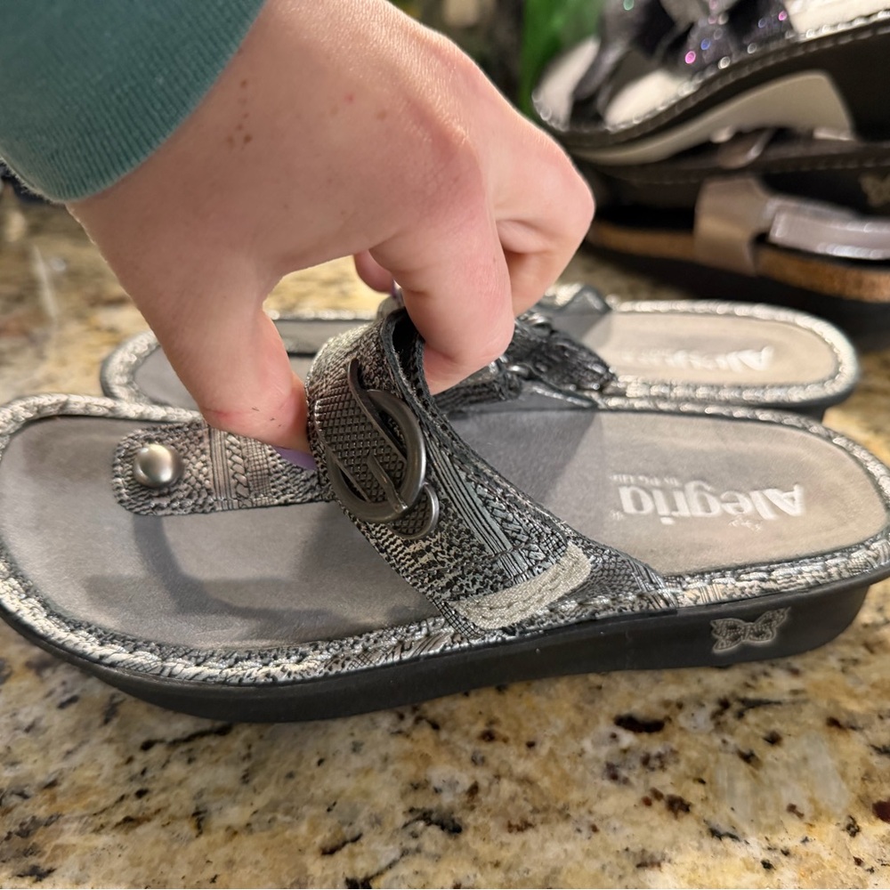 Alegria Metallic Silver Sandals - Picture 2 of 4